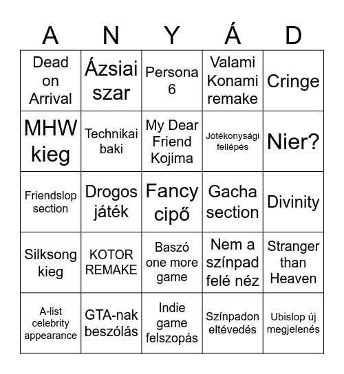 VALAMI GAMESCOM Bingo Card