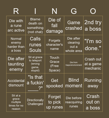 Riv's Elden Ring Bingo Card