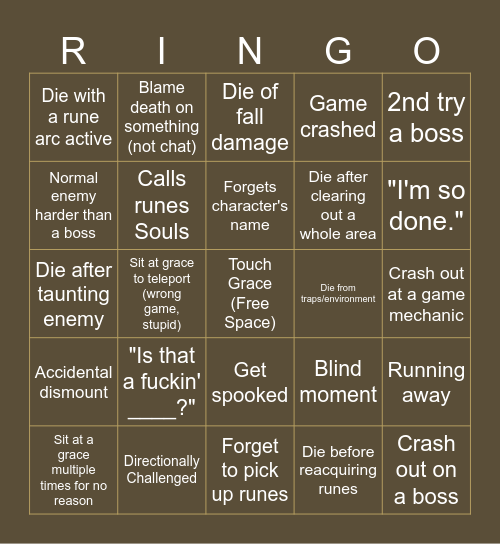 Riv's Elden Ring Bingo Card