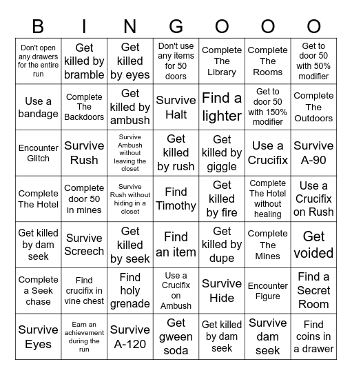 Doors Bingo Card