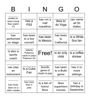 Get To Know You BINGO Card