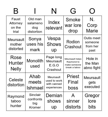 Canto 10 Bingo Card