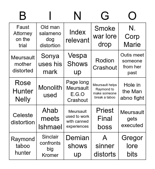 Canto 10 Bingo Card