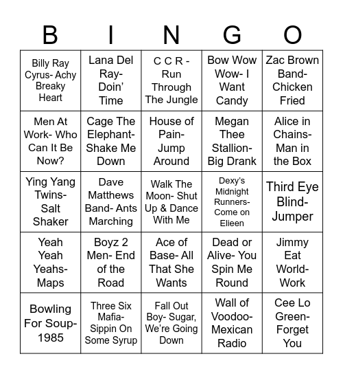 Radio Bingo Three Word Name Bingo Card