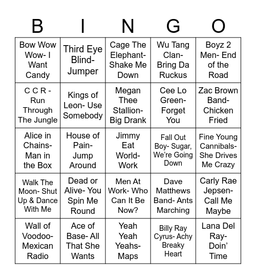 Radio Bingo Three Word Name Bingo Card
