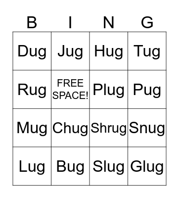 -ug Word Family Bingo Card