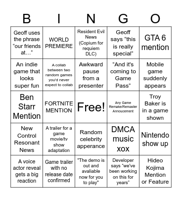 Gamescom Bingo Card