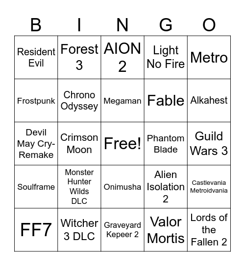 Untitled Bingo Card