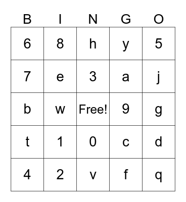 Untitled Bingo Card