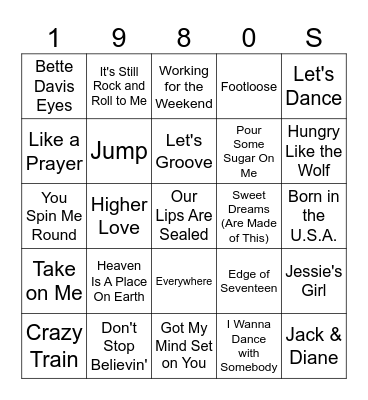 1980s Bingo Card