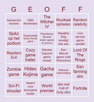 Opening Night Live Bingo Card