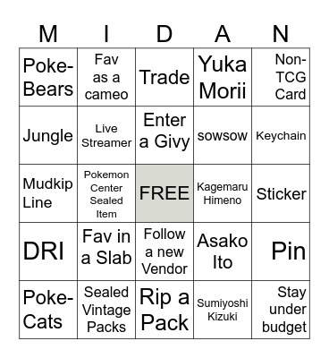 Card Market Card Show Bingo Card