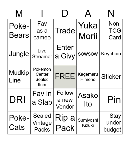 Card Market Card Show Bingo Card