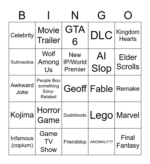 Gamescom 2026 Bingo Card