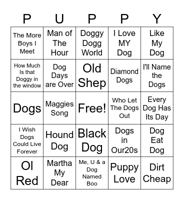 Dog Days Bingo Card