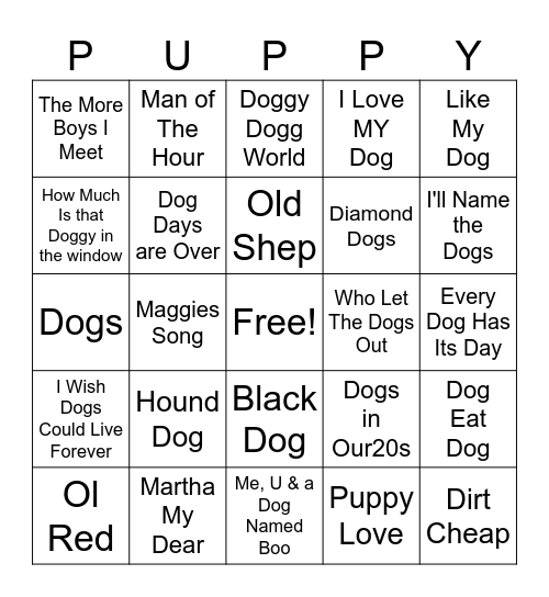 Dog Days Bingo Card