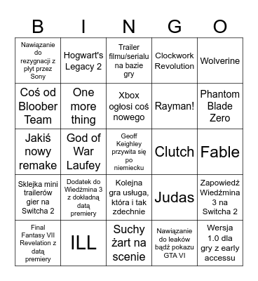 Gamescom Opening Night Live 2026 Bingo Card
