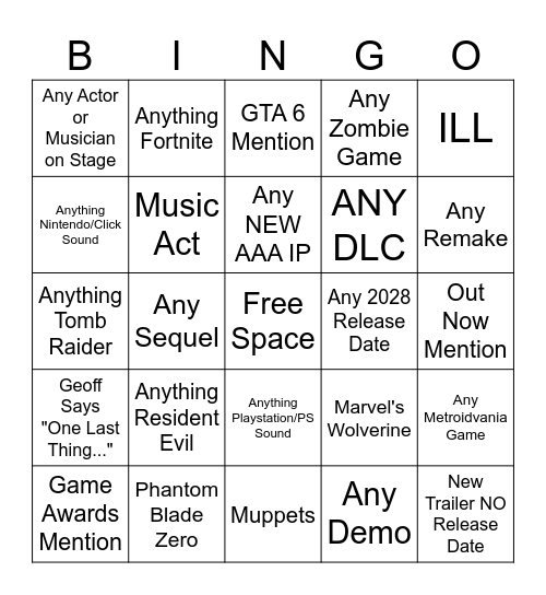 gamescom Opening Night Live 2026 Bingo Card