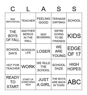 Back To School Bingo Card