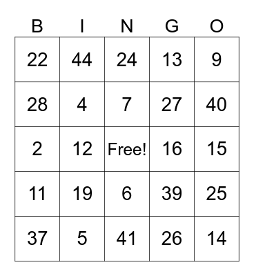 Untitled Bingo Card