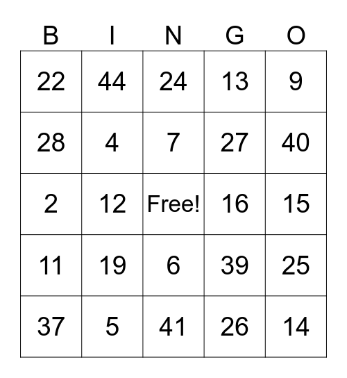 Untitled Bingo Card