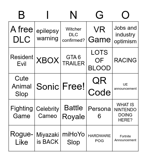 GAMESCON BINGO Card