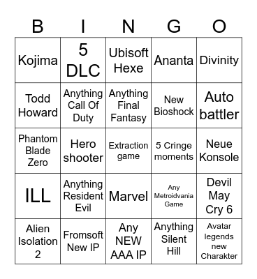 Gamescom 2026 Bingo Card