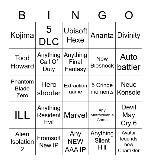Gamescom 2026 Bingo Card