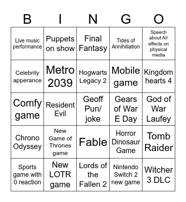 Gamescom 2026 Bingo Card