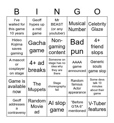 Gamescom Show 2026 Bingo Card