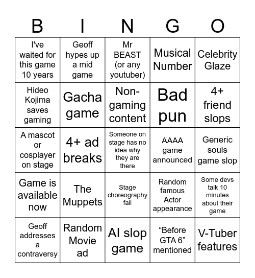 Gamescom Show 2026 Bingo Card