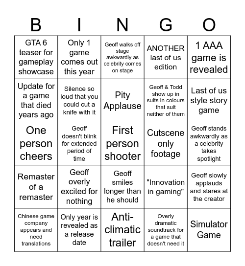 Sin Juegos Bingo Card