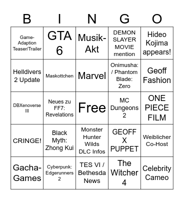 Gamescom ONL Bingo Card