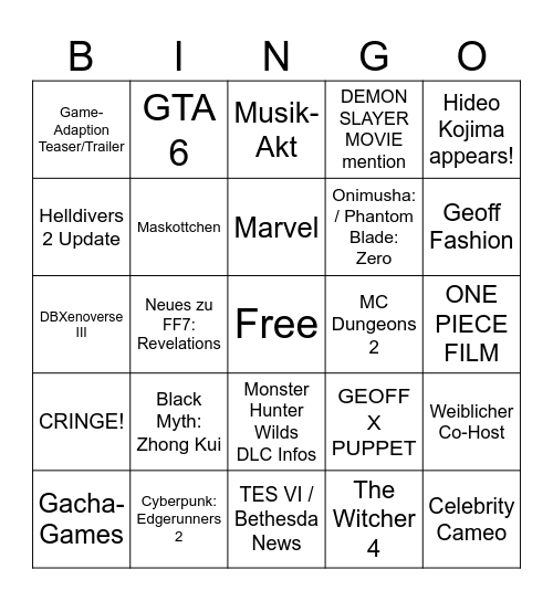 Gamescom ONL Bingo Card
