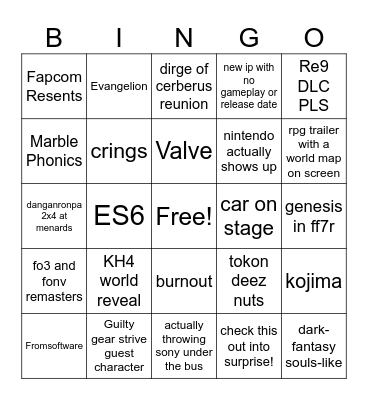 The divorce of keighley and kojima Bingo Card