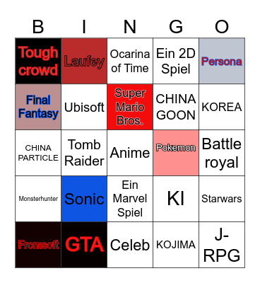 The Gamescom Opening night live Bingo Card