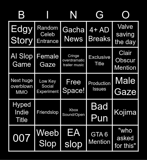 Gamescom: Opening Night Live (2026) Bingo Card