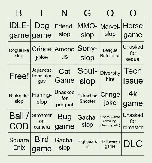 Game Thing Bingo Card