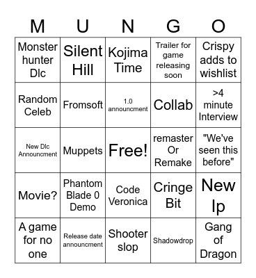Gamescum 2026 Bingo Card