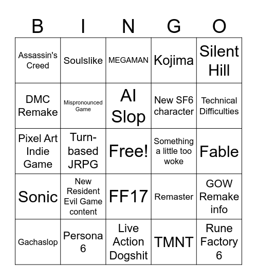 Gamescom Bingo Card