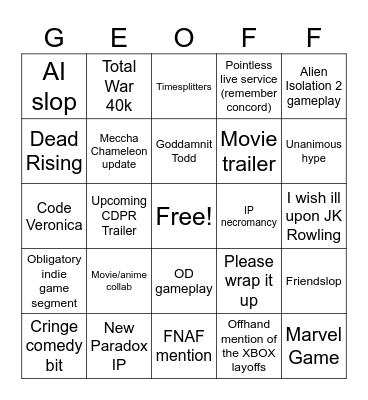 Gamescom 2026 Bingo Card