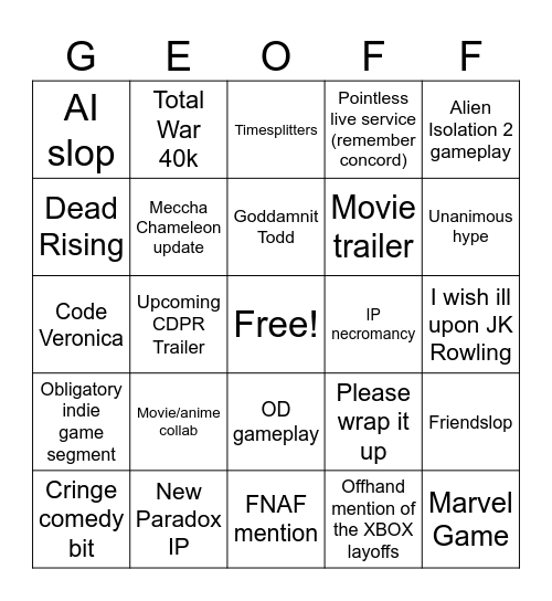 Gamescom 2026 Bingo Card