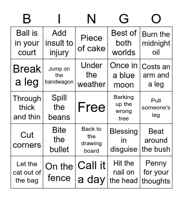 Idioms Bingo Card
