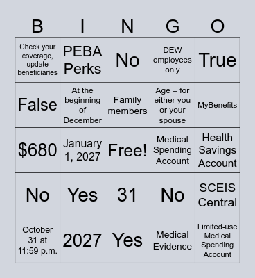 Open Enrollment Bingo Card