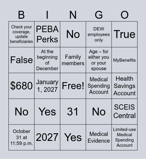 Open Enrollment Bingo Card