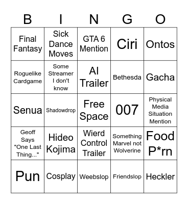 gamescom Opening Night Live 2026 Bingo Card