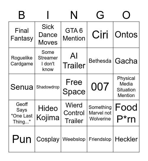 gamescom Opening Night Live 2026 Bingo Card