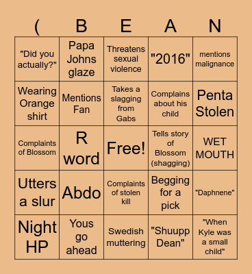 BEAN BEAN BEAN Bingo Card