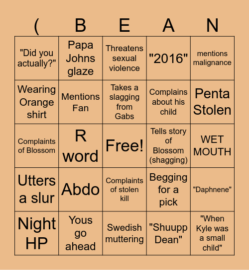 BEAN BEAN BEAN Bingo Card