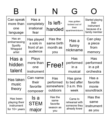 Open Rehearsal Bingo! Bingo Card